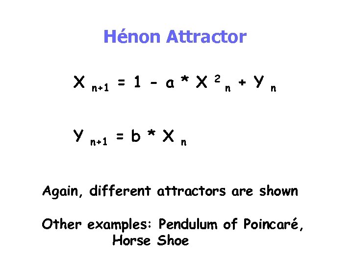 Hénon Attractor X n+1 = 1 - a * X Y n+1 = b