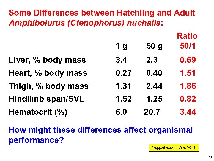 Some Differences between Hatchling and Adult Amphibolurus (Ctenophorus) nuchalis: Ratio 50/1 1 g 50