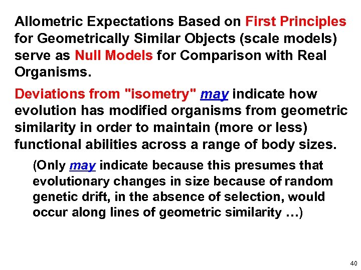 Allometric Expectations Based on First Principles for Geometrically Similar Objects (scale models) serve as