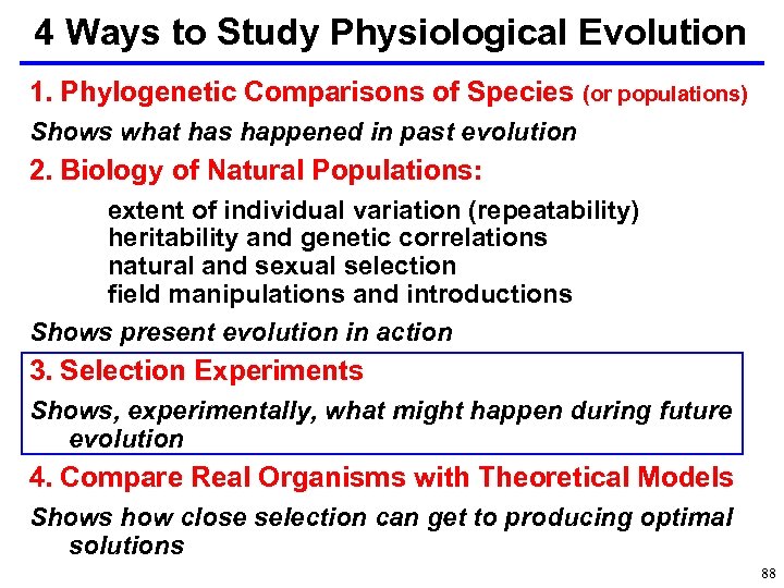 4 Ways to Study Physiological Evolution 1. Phylogenetic Comparisons of Species (or populations) Shows