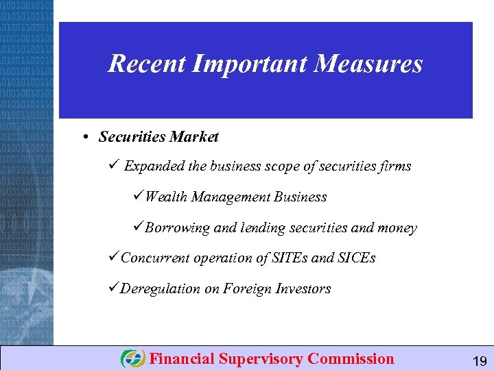 Recent Important Measures • Securities Market ü Expanded the business scope of securities firms