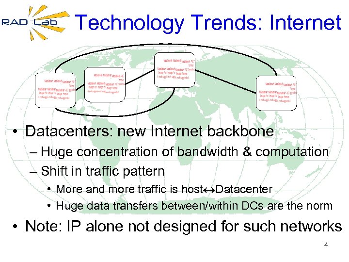 Technology Trends: Internet • Datacenters: new Internet backbone – Huge concentration of bandwidth &