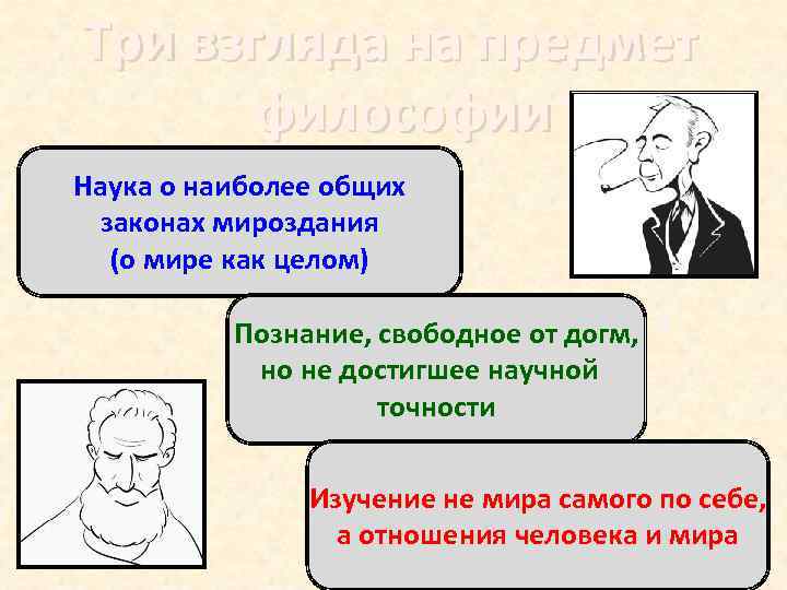 Три взгляда на предмет философии Наука о наиболее общих законах мироздания (о мире как