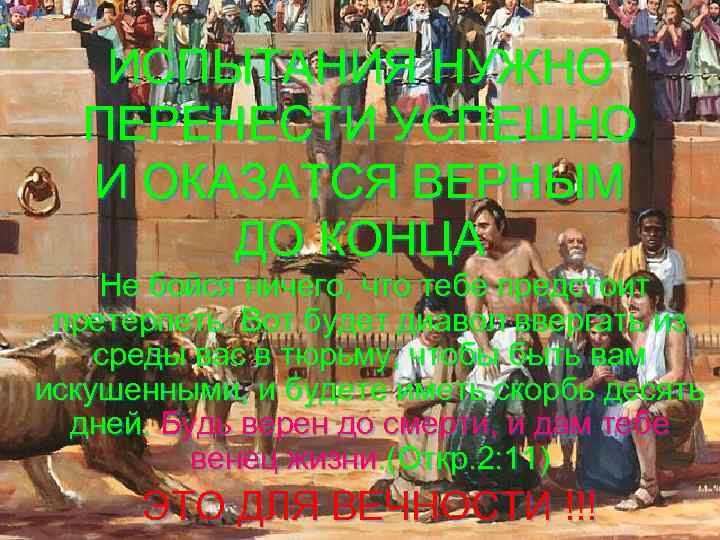 ИСПЫТАНИЯ НУЖНО ПЕРЕНЕСТИ УСПЕШНО И ОКАЗАТСЯ ВЕРНЫМ ДО КОНЦА Не бойся ничего, что тебе