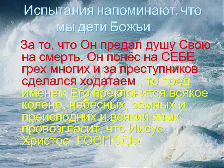 Испытания напоминают, что мы дети Божьи За то, что Он предал душу Свою на