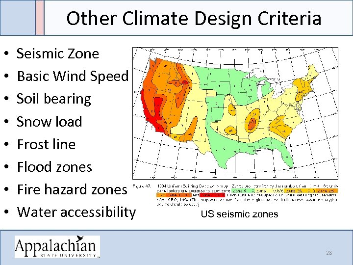 Other Climate Design Criteria • • Seismic Zone Basic Wind Speed Soil bearing Snow