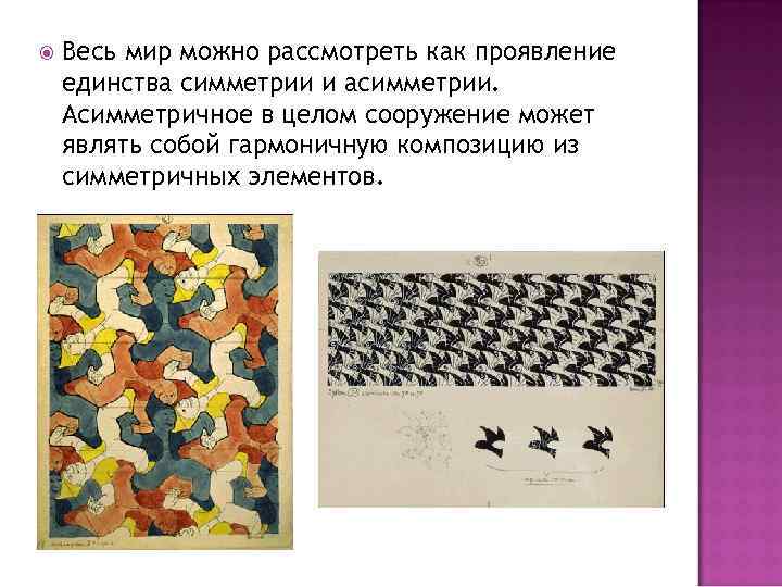 Весь мир можно рассмотреть как проявление единства симметрии и асимметрии. Асимметричное в целом
