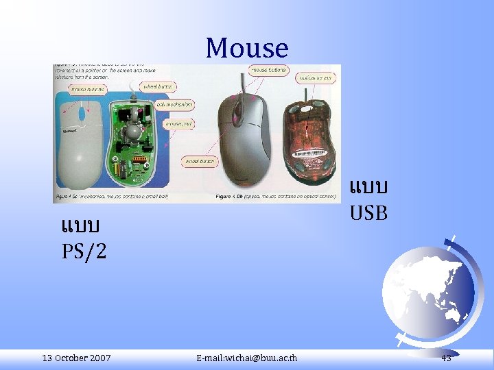 Mouse แบบ USB แบบ PS/2 13 October 2007 E-mail: wichai@buu. ac. th 43 