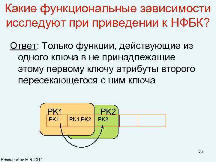 Какие функциональные зависимости исследуют приведении к НФБК? Ответ: Только функции, действующие из одного ключа