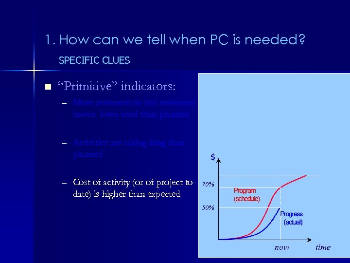 1. How can we tell when PC is needed? SPECIFIC CLUES n “Primitive” indicators: