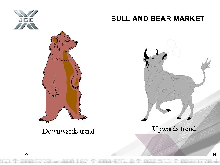 BULL AND BEAR MARKET Downwards trend © Upwards trend 14 