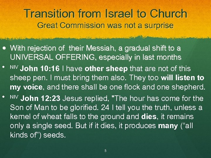 Transition from Israel to Church Great Commission was not a surprise With rejection of