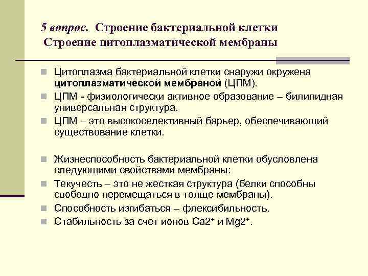 5 вопрос. Строение бактериальной клетки Строение цитоплазматической мембраны n Цитоплазма бактериальной клетки снаружи окружена