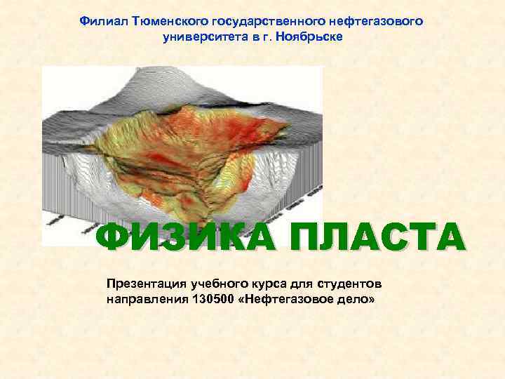 Филиал Тюменского государственного нефтегазового университета в г. Ноябрьске ФИЗИКА ПЛАСТА Презентация учебного курса для