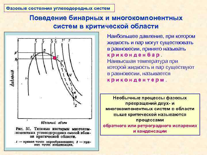 Фазовые состояния углеводородных систем Поведение бинарных и многокомпонентных систем в критической области Наибольшее давление,