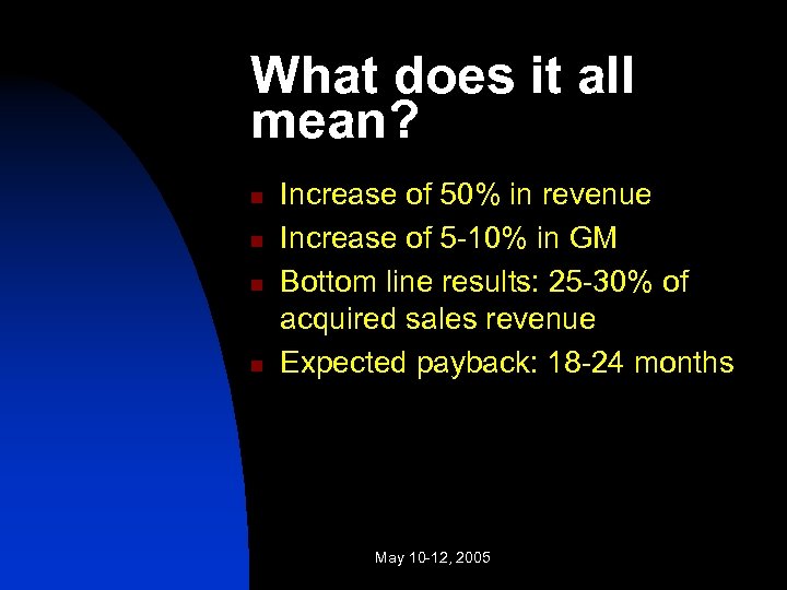What does it all mean? n n Increase of 50% in revenue Increase of
