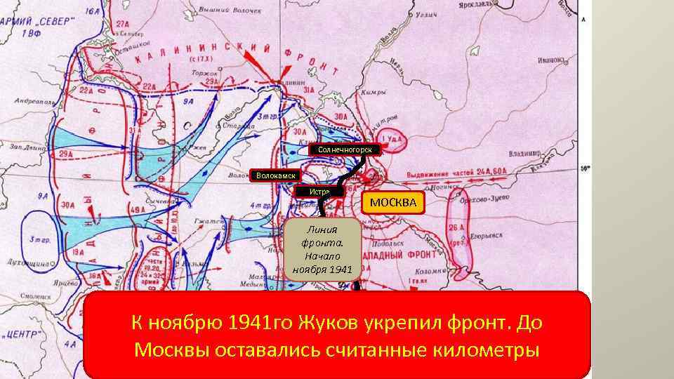 Солнечногорск Волокамск Истра МОСКВА Линия фронта. Начало ноября 1941 К ноябрю 1941 го Жуков