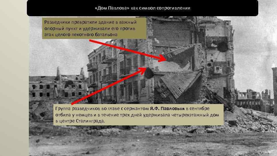  «Дом Павлова» как символ сопротивления Разведчики превратили здание в важный опорный пункт и