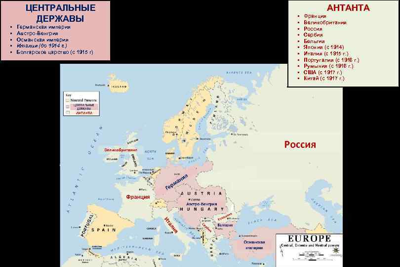 ЦЕНТРАЛЬНЫЕ ДЕРЖАВЫ • Германская империя • Австро-Венгрия • Османская империя • Италия (до 1914