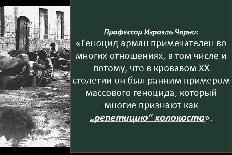 Профессор Израэль Чарни: «Геноцид армян примечателен во многих отношениях, в том числе и потому,