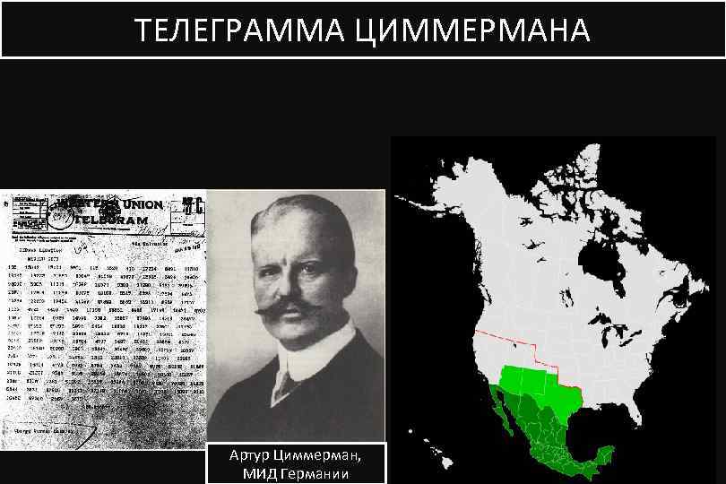 ТЕЛЕГРАММА ЦИММЕРМАНА Артур Циммерман, МИД Германии 