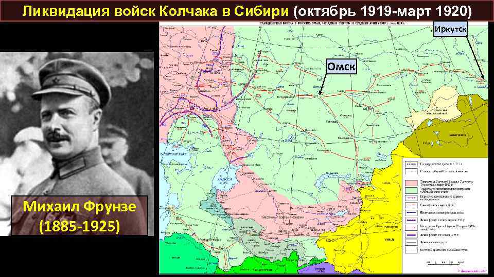 Ликвидация войск Колчака в Сибири (октябрь 1919 -март 1920) Иркутск Омск Михаил Фрунзе (1885