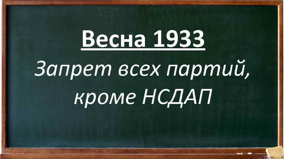 Весна 1933 Запрет всех партий, кроме НСДАП 