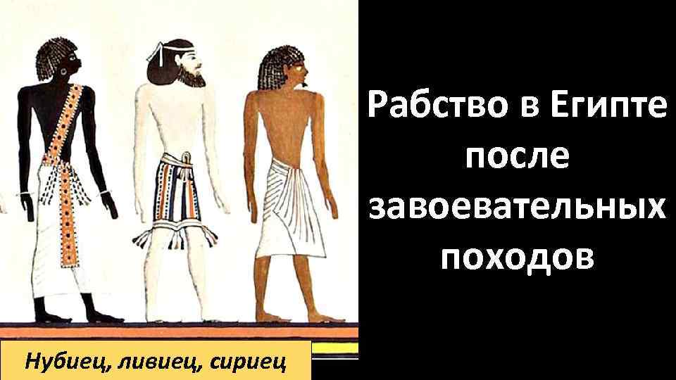 Рабство в Египте после завоевательных походов Нубиец, ливиец, сириец 