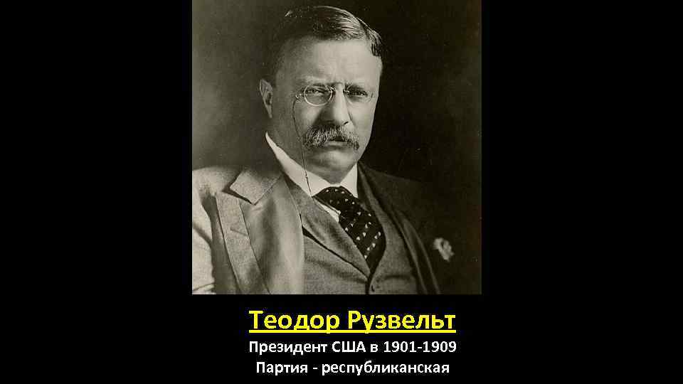 Теодор Рузвельт Президент США в 1901 -1909 Партия - республиканская 