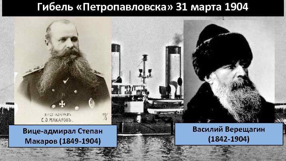 Гибель «Петропавловска» 31 марта 1904 Вице-адмирал Степан Макаров (1849 -1904) Василий Верещагин (1842 -1904)