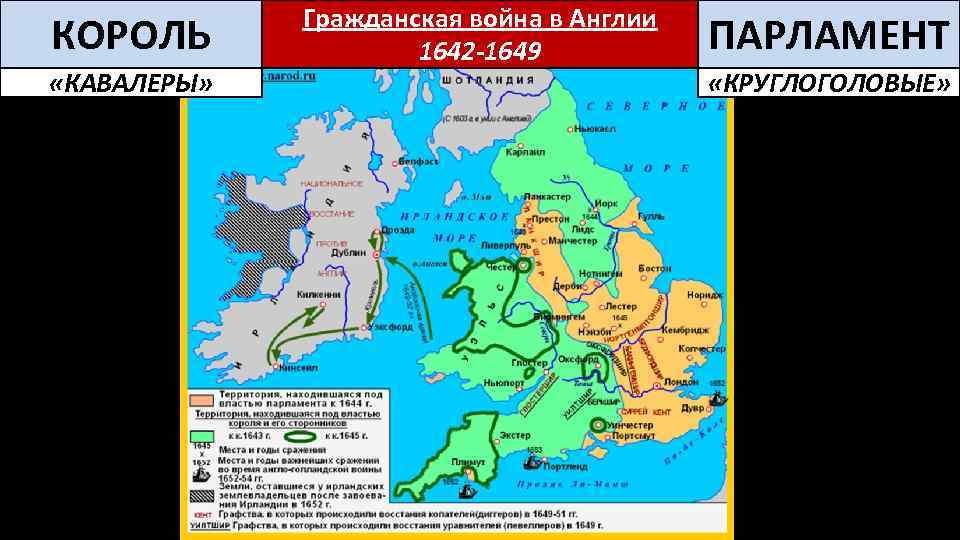КОРОЛЬ «КАВАЛЕРЫ» Гражданская война в Англии 1642 -1649 ПАРЛАМЕНТ «КРУГЛОГОЛОВЫЕ» 