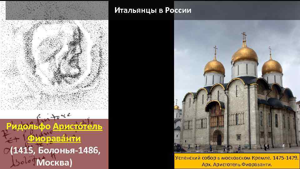 Итальянцы в России Ридольфо Аристо тель Фиорава нти (1415, Болонья-1486, Москва) Успенский собор в