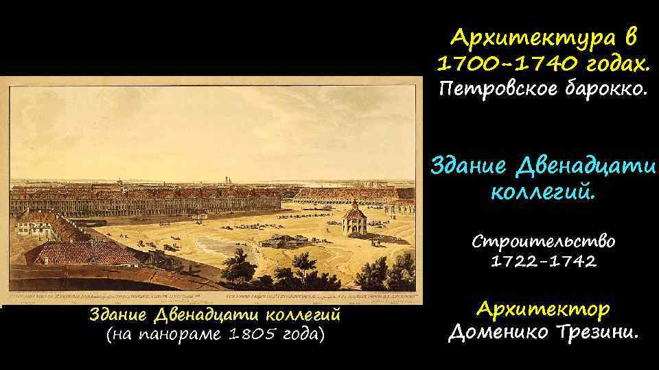 Архитектура в 1700 -1740 годах. Петровское барокко. Здание Двенадцати коллегий. Строительство 1722 -1742 Здание