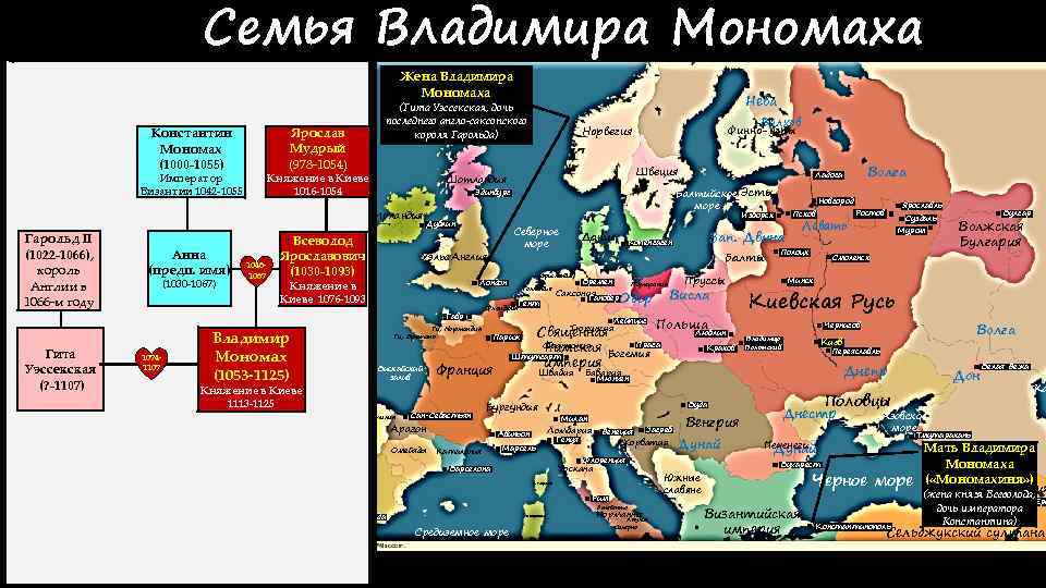 Семья Владимира Мономаха Жена Владимира Мономаха Ярослав Мудрый (978 -1054) Константин Мономах (1000 -1055)