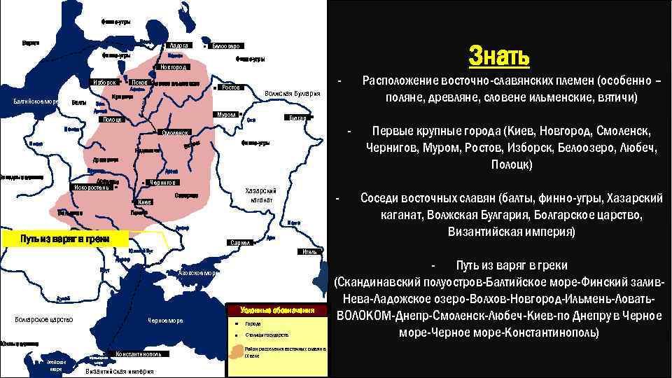 Финно-угры Нева Варяги Ладога Финно-угры Знать Белоозеро Волхов Финно-угры Новгород Изборск Псков Словене ильменские