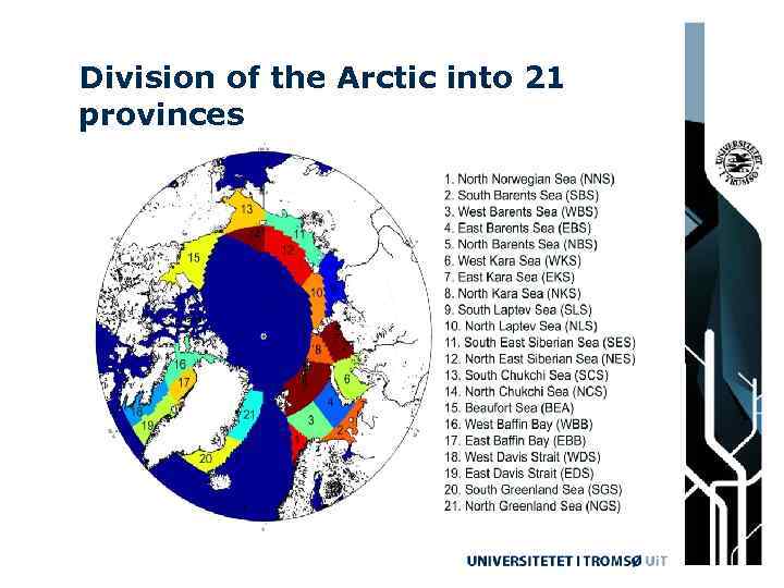 Division of the Arctic into 21 provinces 