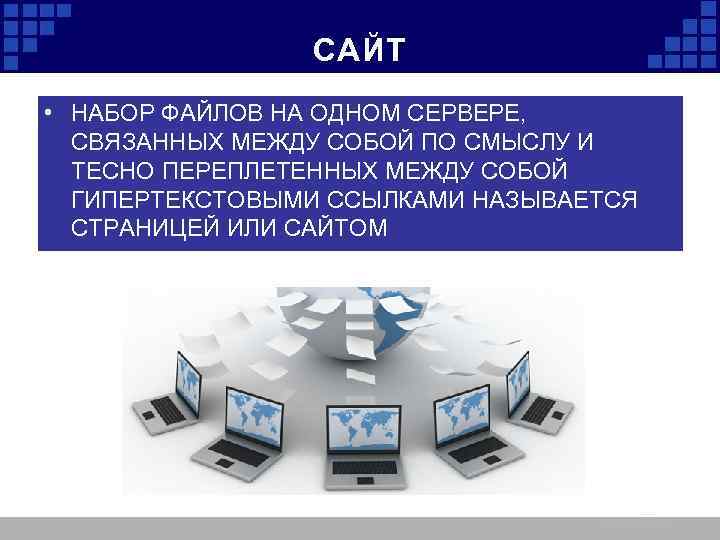 САЙТ • НАБОР ФАЙЛОВ НА ОДНОМ СЕРВЕРЕ, СВЯЗАННЫХ МЕЖДУ СОБОЙ ПО СМЫСЛУ И ТЕСНО