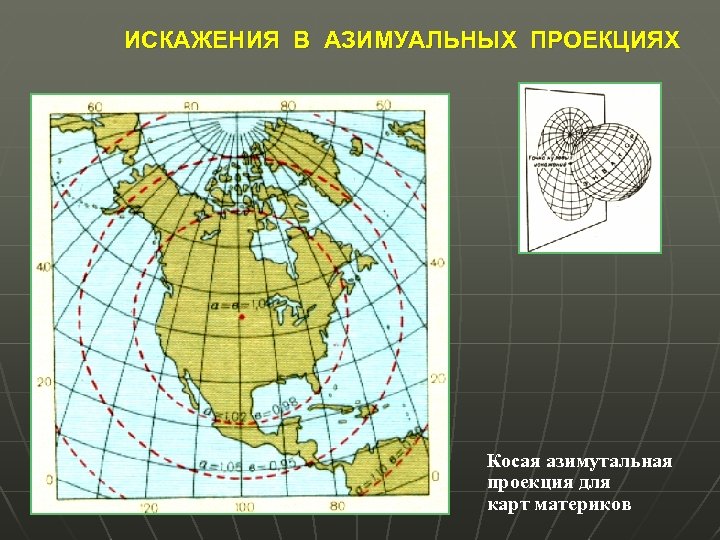 ИСКАЖЕНИЯ В АЗИМУАЛЬНЫХ ПРОЕКЦИЯХ Косая азимутальная проекция для карт материков 