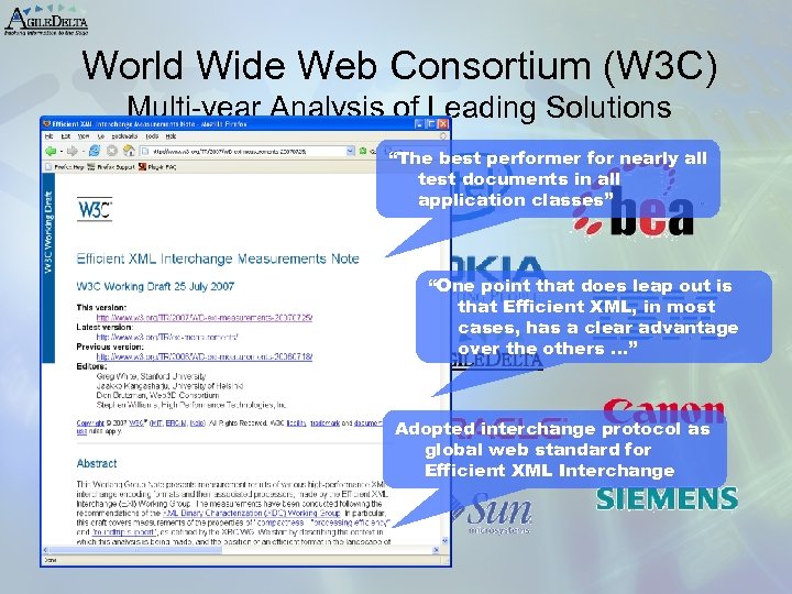 World Wide Web Consortium (W 3 C) Multi-year Analysis of Leading Solutions “The best