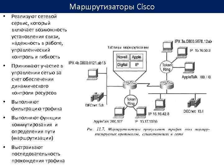 Маршрутизаторы Cisco • Реализуют сетевой сервис, который включает возможность установления связи, надежность в работе,