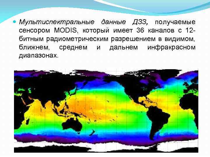  Мультиспектральные данные ДЗЗ, получаемые сенсором MODIS, который имеет 36 каналов с 12 битным