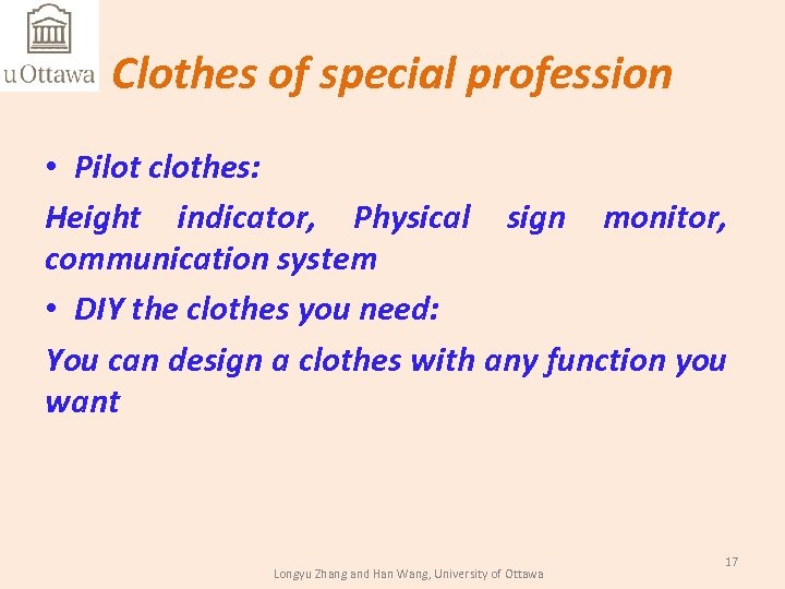 Clothes of special profession • Pilot clothes: Height indicator, Physical sign monitor, communication system