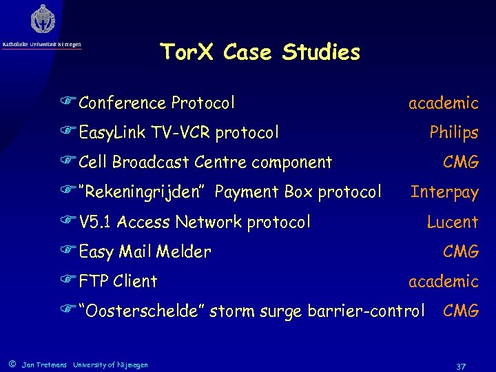 Tor. X Case Studies FConference Protocol academic FEasy. Link TV-VCR protocol Philips FCell Broadcast