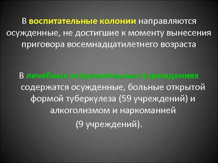 В воспитательные колонии направляются осужденные, не достигшие к моменту вынесения приговора восемнадцатилетнего возраста В