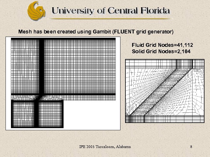 Mesh has been created using Gambit (FLUENT grid generator) Fluid Grid Nodes=41, 112 Solid