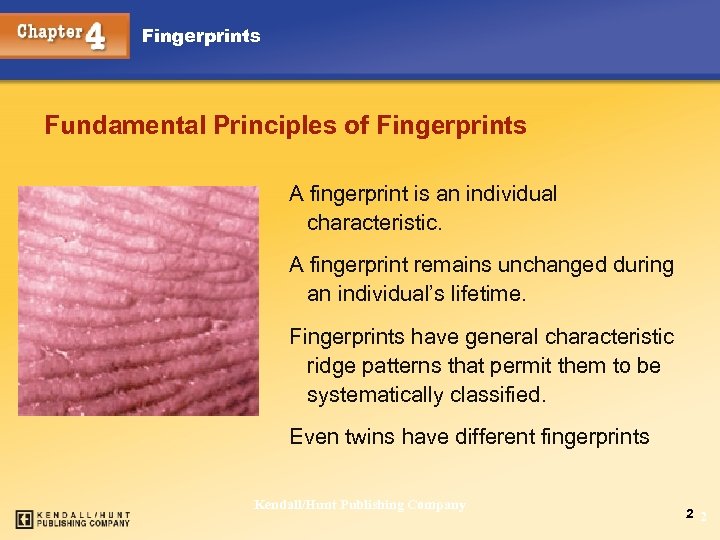 Fingerprints Fundamental Principles of Fingerprints A fingerprint is an individual characteristic. A fingerprint remains