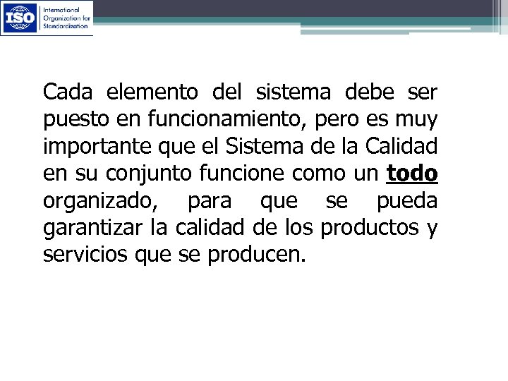 Cada elemento del sistema debe ser puesto en funcionamiento, pero es muy importante que