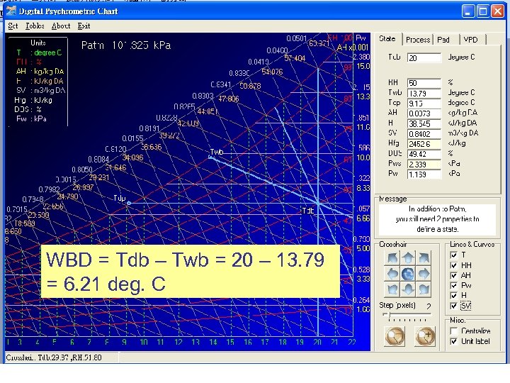 WBD = Tdb – Twb = 20 – 13. 79 = 6. 21 deg.