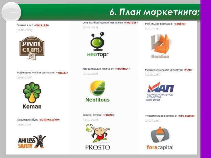 6. План маркетинга; 