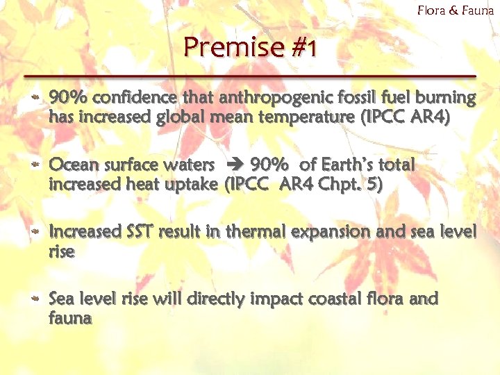 Flora & Fauna Premise #1 90% confidence that anthropogenic fossil fuel burning has increased